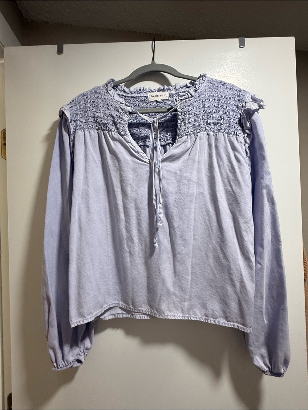 Bella Dahl Light Lavender/blue Smocked Yoke Long Sleeve Top